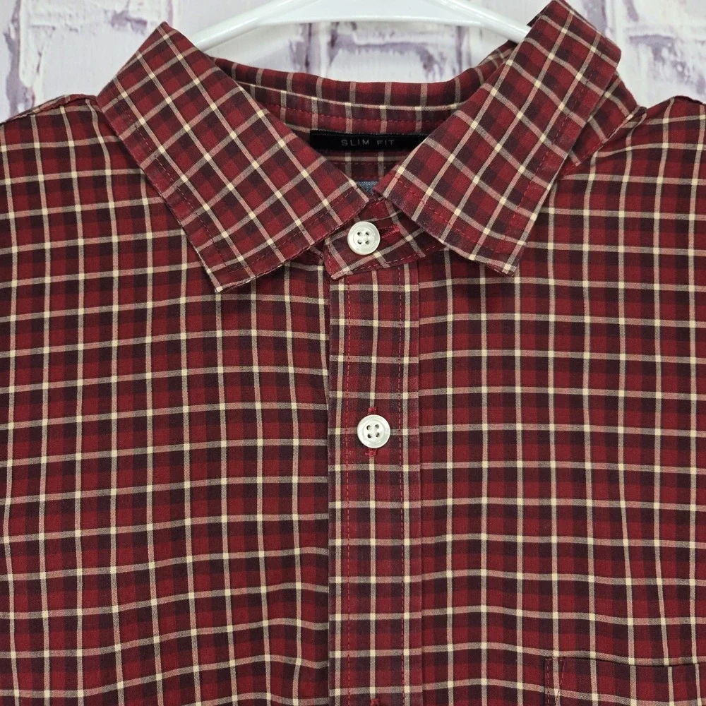 Banana Republic Slim Fit Dress Shirt Stretch Soft Cotton Men's Xlarge‎ Red Tan